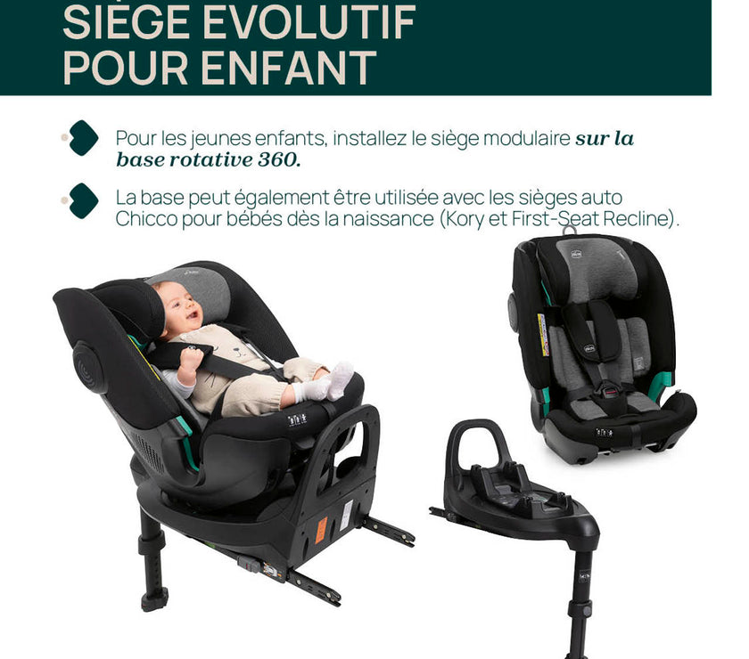 Siège-Auto Groupe 0+/1/2/3 FullSeat Base Rotative 360 i-Size (40-150 cm) - Black Satin