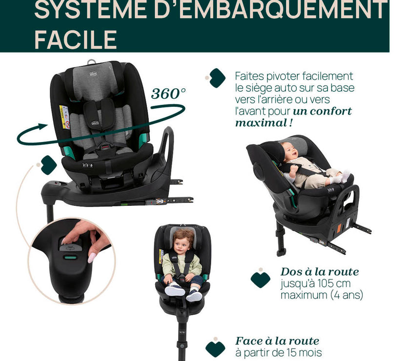Siège-Auto Groupe 0+/1/2/3 FullSeat Base Rotative 360 i-Size (40-150 cm) - Black Satin
