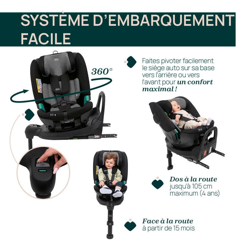 Siège-Auto Groupe 0+/1/2/3 FullSeat Base Rotative 360 i-Size (40-150 cm) - Black Satin