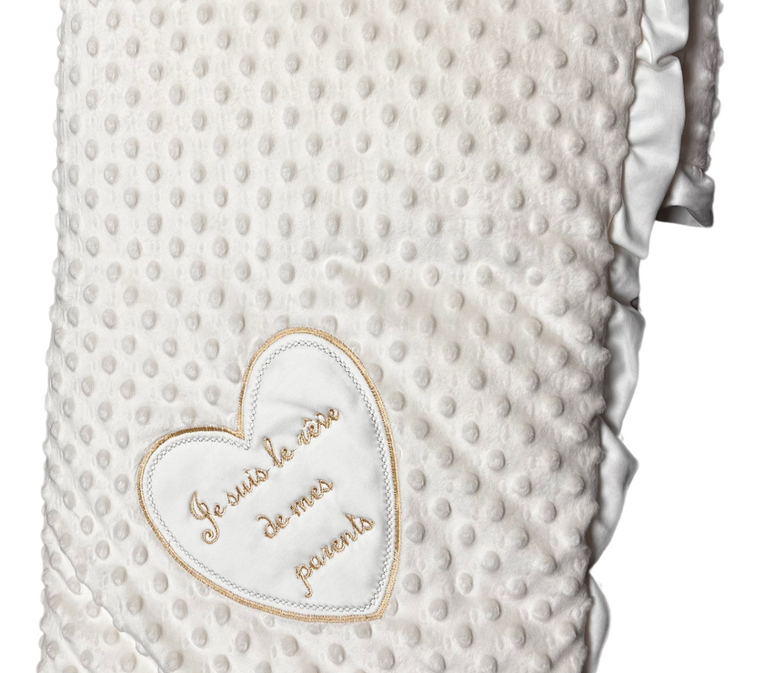 Couverture Doublée de Luxe pour Bébé "Je suis le rêve de mes Parents" - Crème