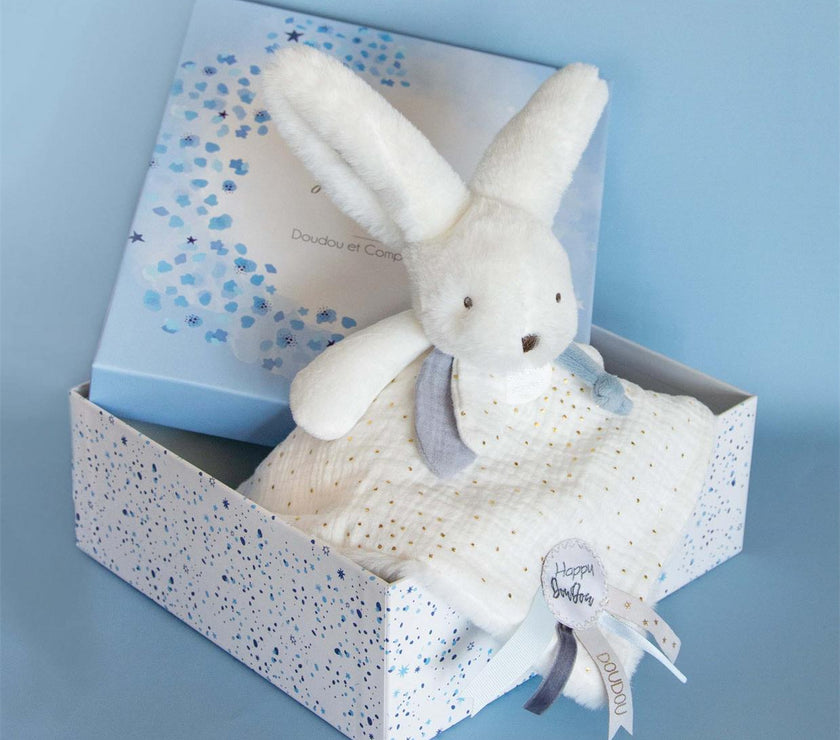 Doudou pompon blanc 25 cm HAPPY GLOSSY