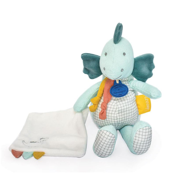 Doudou dinosaure Filou pantin avec mouchoir