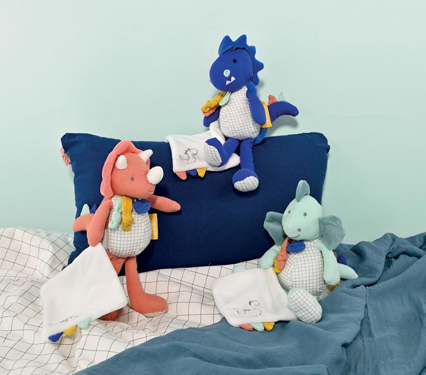 Doudou dinosaure Filou pantin avec mouchoir