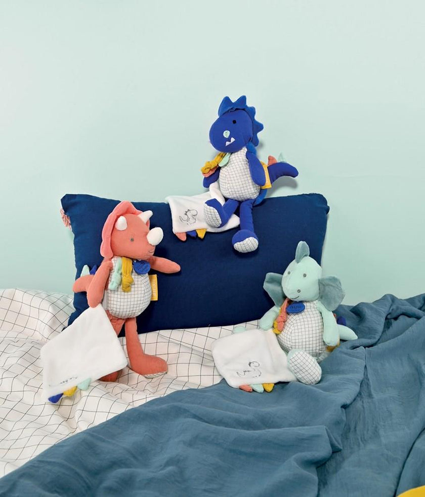 Doudou dinosaure Filou pantin avec mouchoir