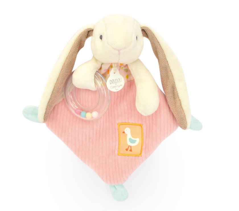 Doudou hochet LAPIN CIBOULETTE Rose 21 cm