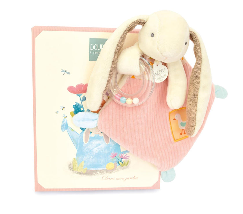 Doudou hochet LAPIN CIBOULETTE Rose 21 cm