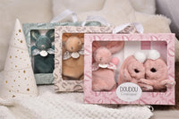 DOUDOU LAPIN - Coffret Chaussons et Doudou Vert Sauge