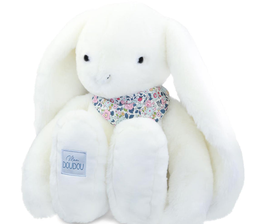 Peluche LAPIN FLEURETTE - Blanc 50 cm