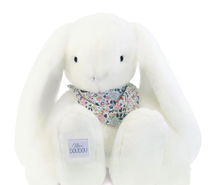 Peluche LAPIN FLEURETTE - Blanc 50 cm
