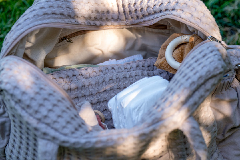 Sac à langer en coton gaufré latte