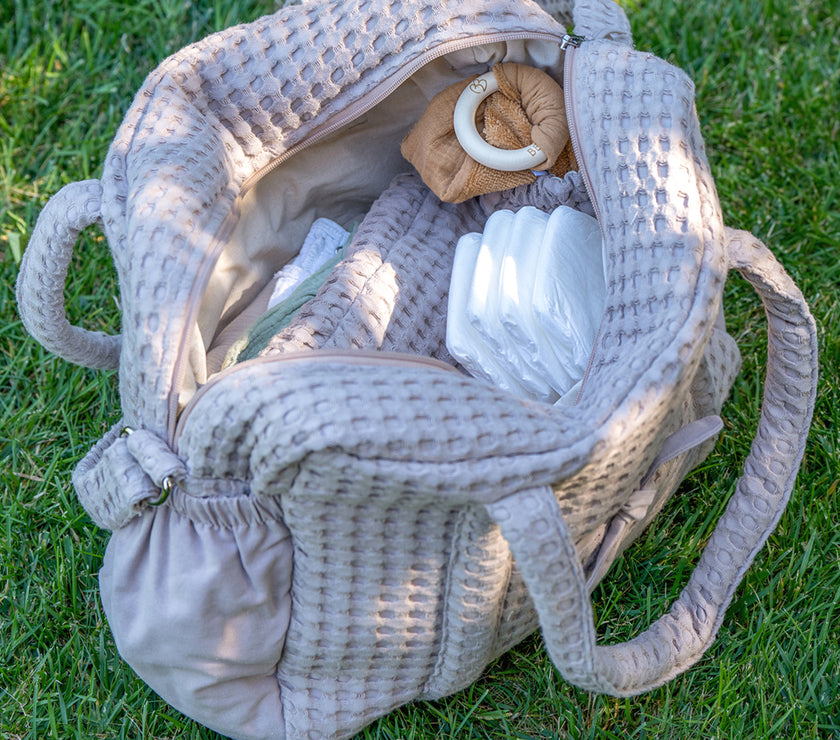 Sac à langer en coton gaufré latte