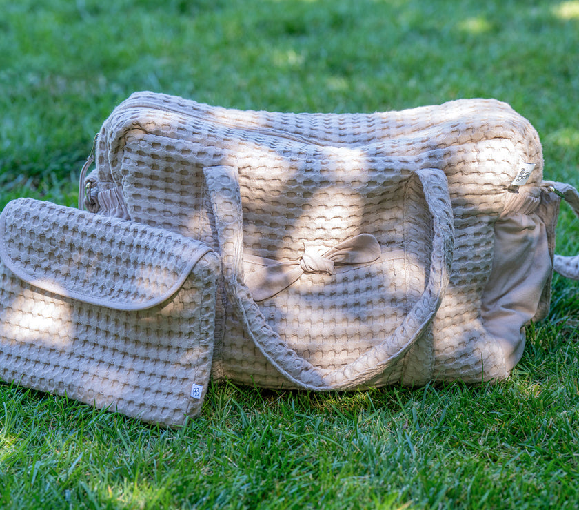 Sac à langer en coton gaufré latte