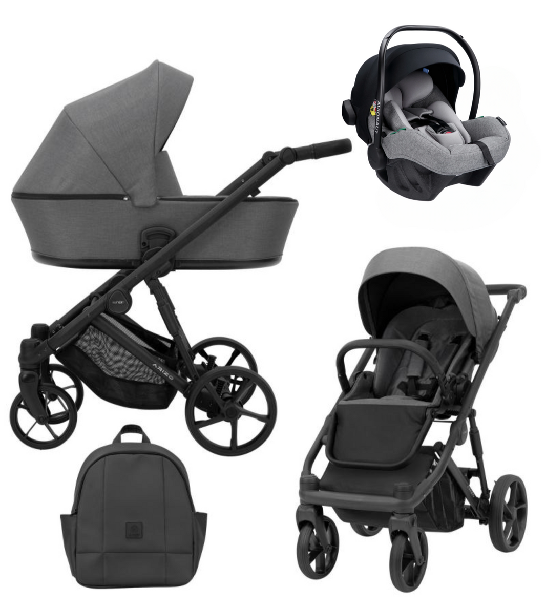 Poussette Trio Arizo + Nacelle + Pixel Pro 2.0 C i-Size - Graphite - Mode Bébé Claye
