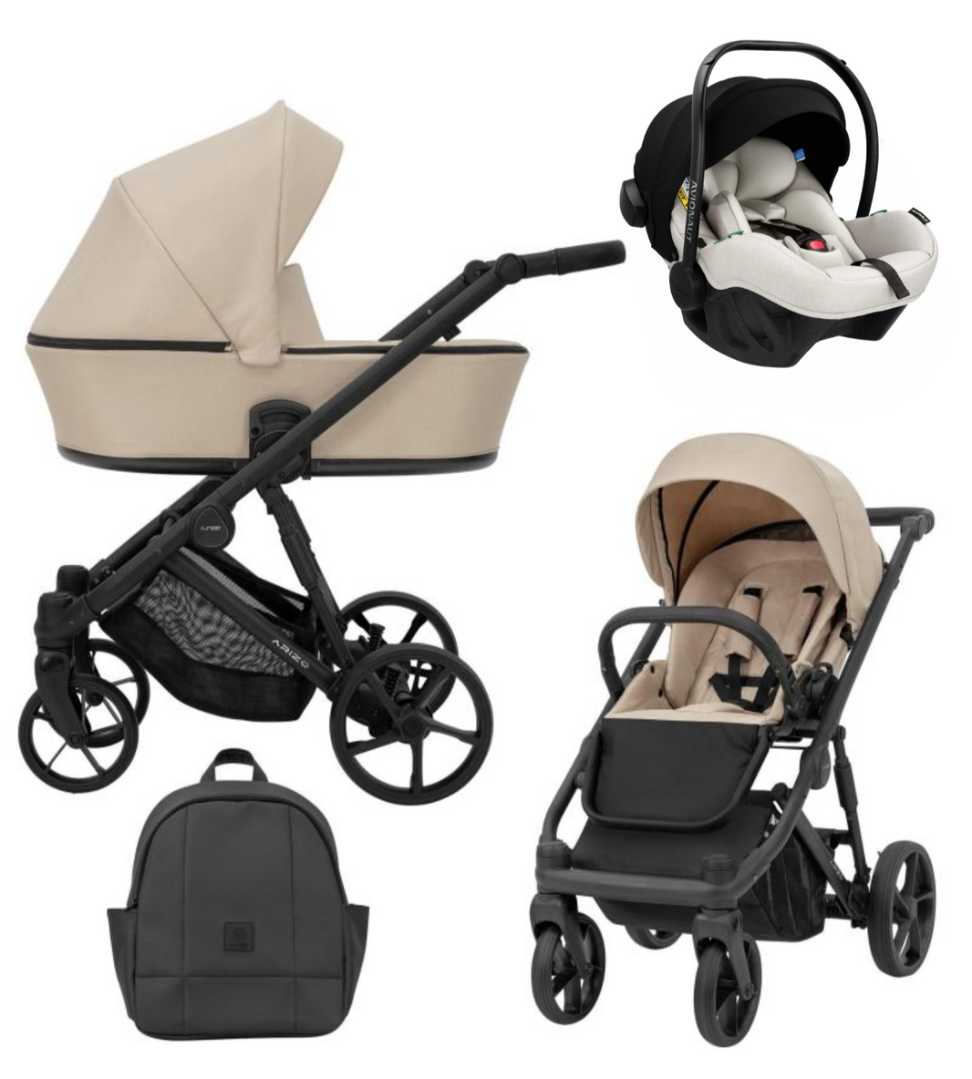 Poussette Trio Arizo + Nacelle + Pixel Pro 2.0 C i-Size - Beige - Mode Bébé Claye