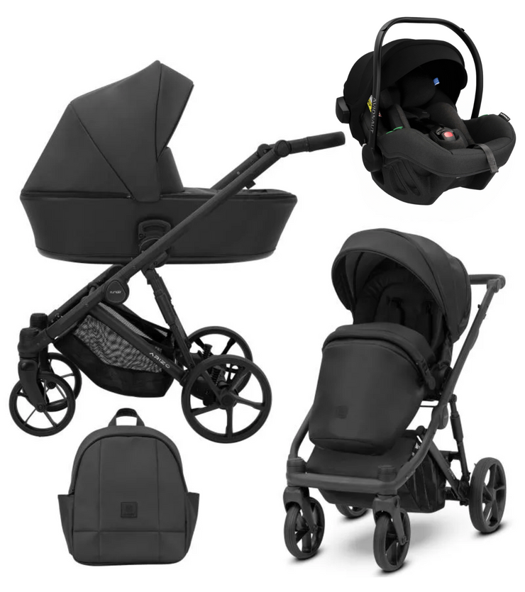 Poussette Trio Arizo + Nacelle + Pixel Pro 2.0 C i-Size - Noir Eco Cuir