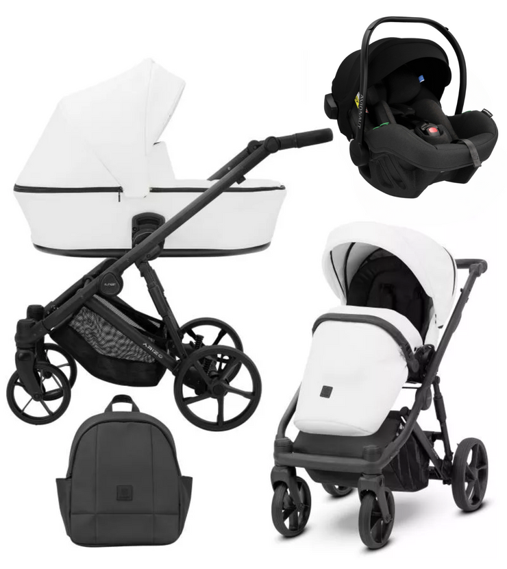Poussette Trio Arizo + Nacelle + Pixel Pro 2.0 C i-Size - Blanc Eco Cuir - Mode Bébé Claye