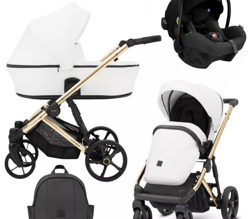 Poussette Trio Arizo + Nacelle + Pixel Pro 2.0 C i-Size - Blanc Eco Cuir - Mode Bébé Claye