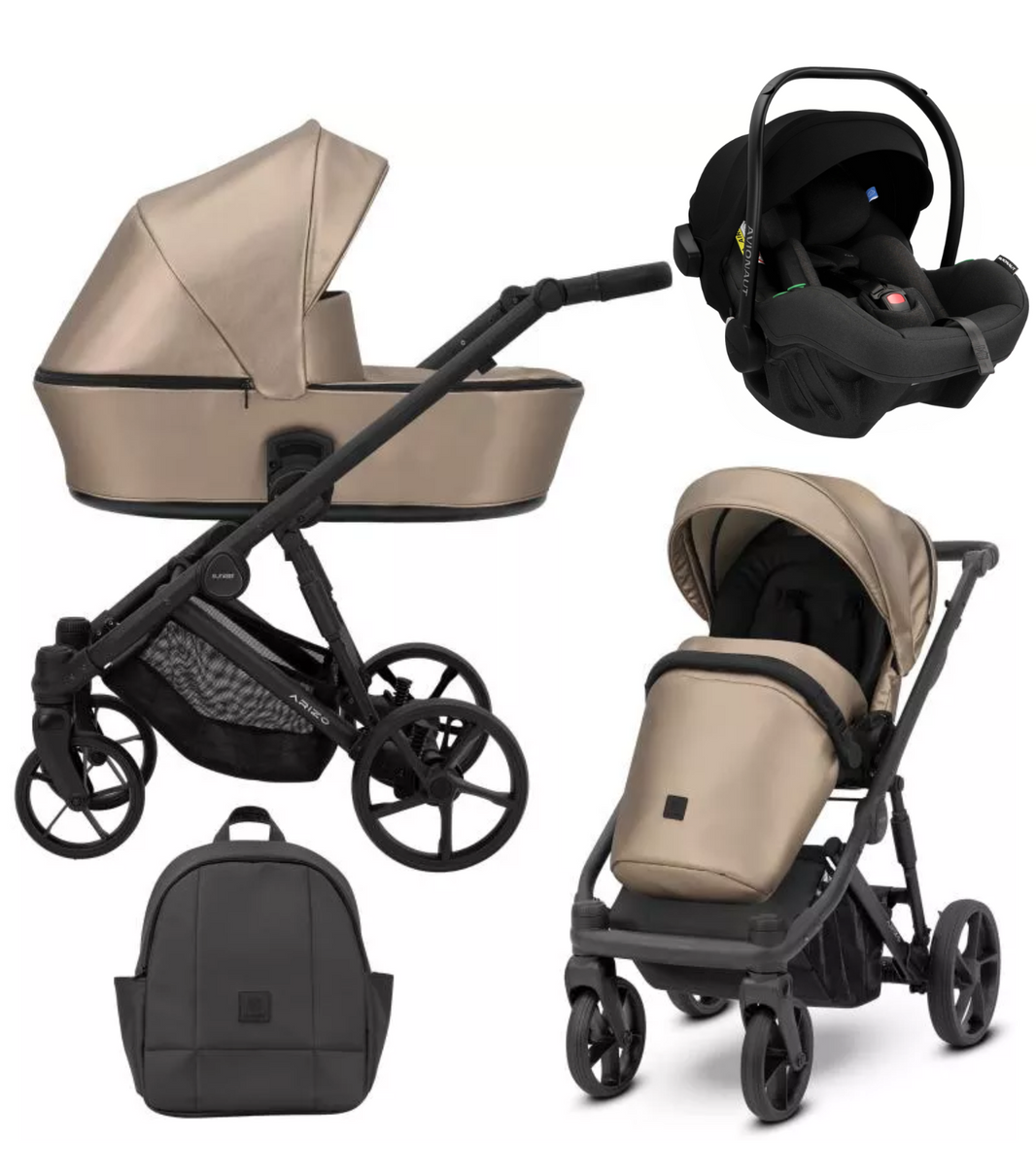 Poussette Trio Arizo + Nacelle + Pixel Pro 2.0 C i-Size - Cappuccino Eco Cuir - Mode Bébé Claye