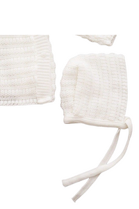 Ensemble de Naissance (0-3 mois) Mixte Unisexe Bébé - 3 Pièces en Tricot Maille Blanche