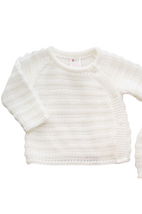 Ensemble de Naissance (0-3 mois) Mixte Unisexe Bébé - 3 Pièces en Tricot Maille Blanche
