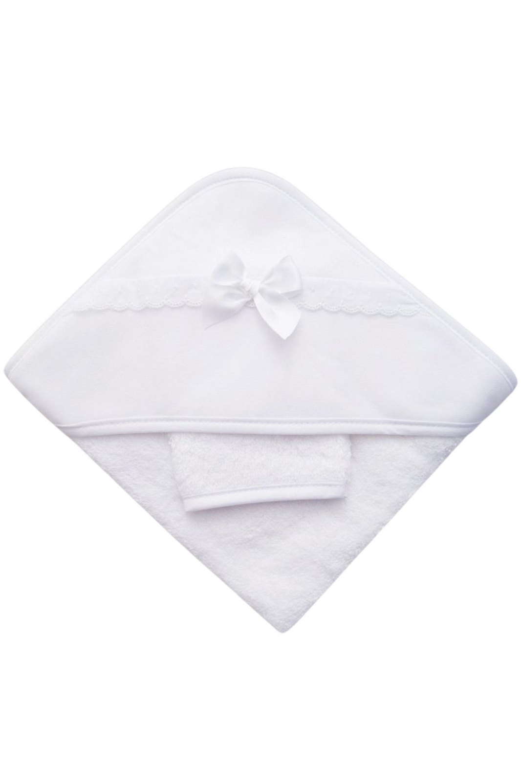 Sortie de Bain Bébé Éponge Blanche avec dentelle et Nœud
