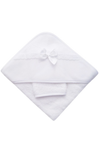 Sortie de Bain Bébé Éponge Blanche avec dentelle et Nœud
