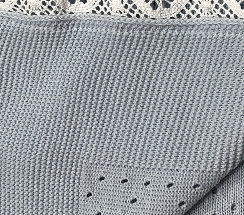 Couverture Bébé en Maille avec Nœud et Dentelle - Bleu