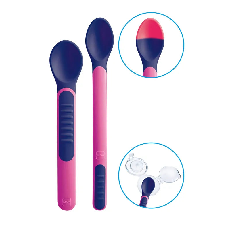 Mam Lot de 2 cuillères thermosensibles + 1 étui ROSE