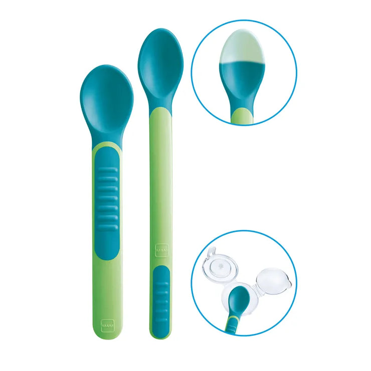 Mam Lot de 2 cuillères thermosensibles + 1 étui VERT
