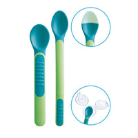 Mam Lot de 2 cuillères thermosensibles + 1 étui VERT