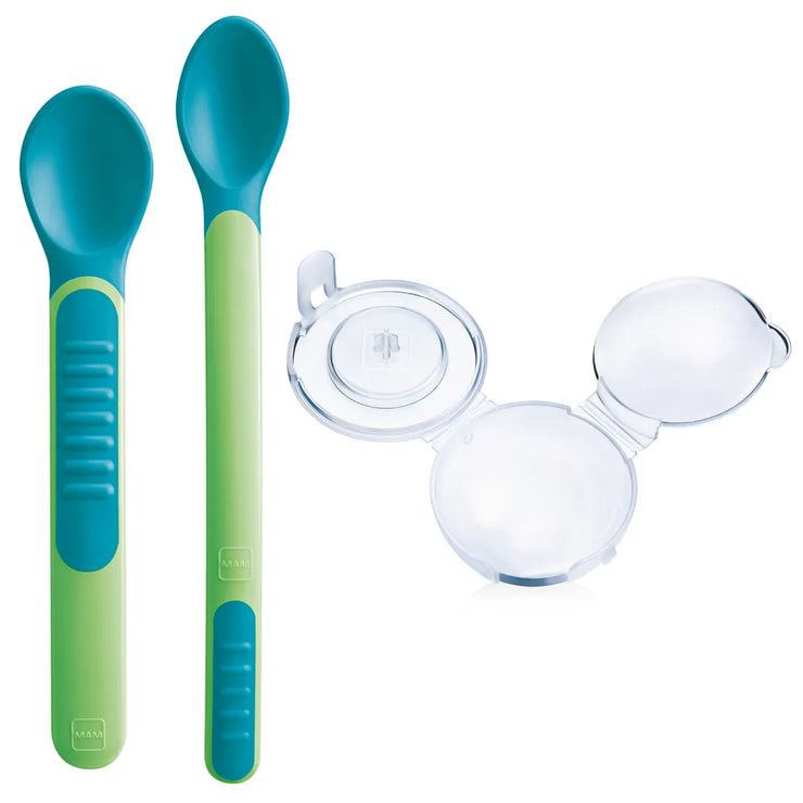 Mam Lot de 2 cuillères thermosensibles + 1 étui VERT