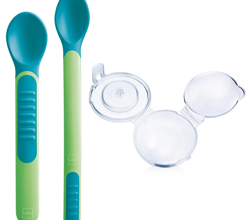 Mam Lot de 2 cuillères thermosensibles + 1 étui VERT