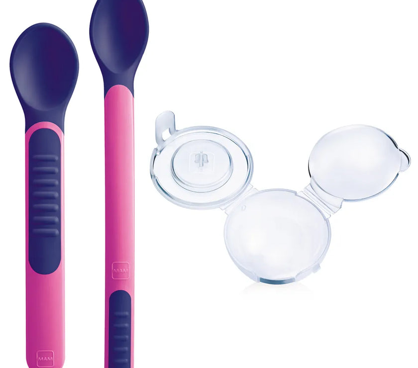 Mam Lot de 2 cuillères thermosensibles + 1 étui ROSE