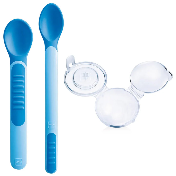 Mam Lot de 2 cuillères thermosensibles + 1 étui BLEU