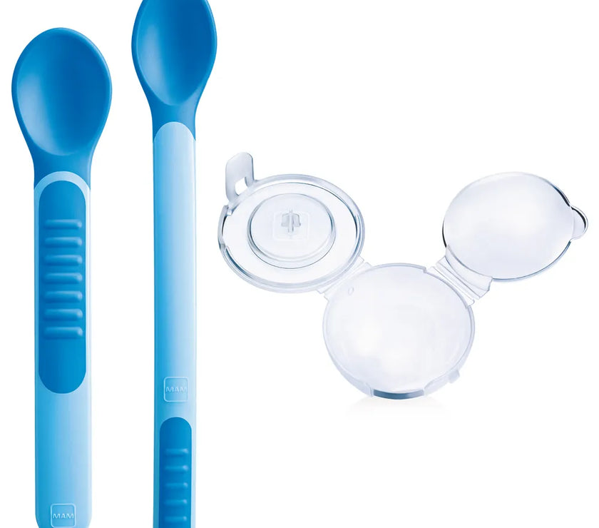 Mam Lot de 2 cuillères thermosensibles + 1 étui BLEU