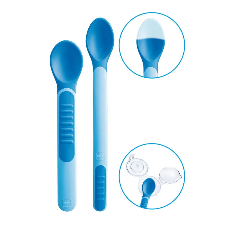 Mam Lot de 2 cuillères thermosensibles + 1 étui BLEU