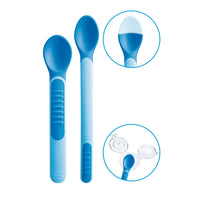 Mam Lot de 2 cuillères thermosensibles + 1 étui BLEU