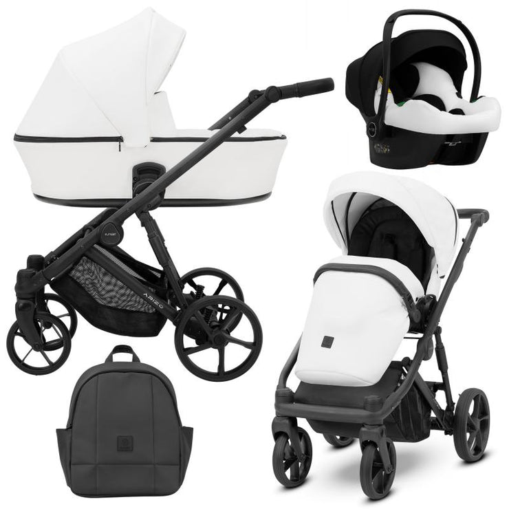 Poussette Trio Arizo + Nacelle + Cosmo i-Size - Blanc Eco Cuir - Mode Bébé Claye