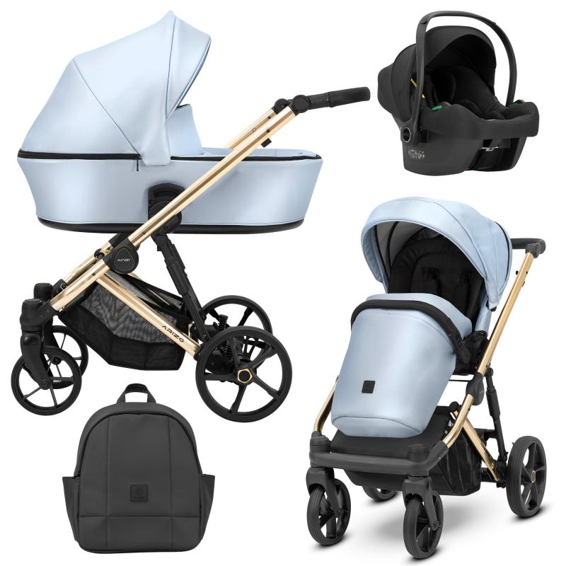 Poussette Trio Arizo + Nacelle + Cosmo i-Size - Baby Blue Eco Cuir - Mode Bébé Claye