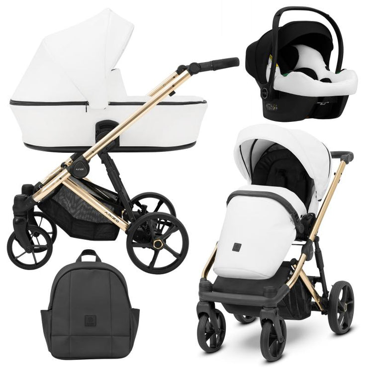 Poussette Trio Arizo + Nacelle + Cosmo i-Size - Blanc Eco Cuir - Mode Bébé Claye