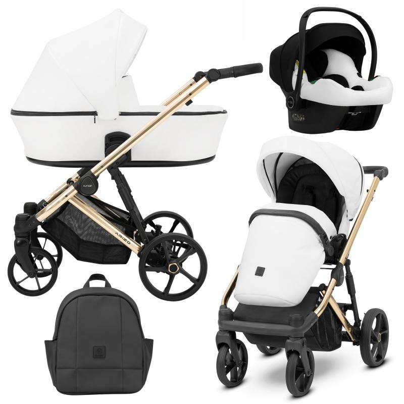 Poussette Trio Arizo + Nacelle + Cosmo i-Size - Blanc Eco Cuir - Mode Bébé Claye