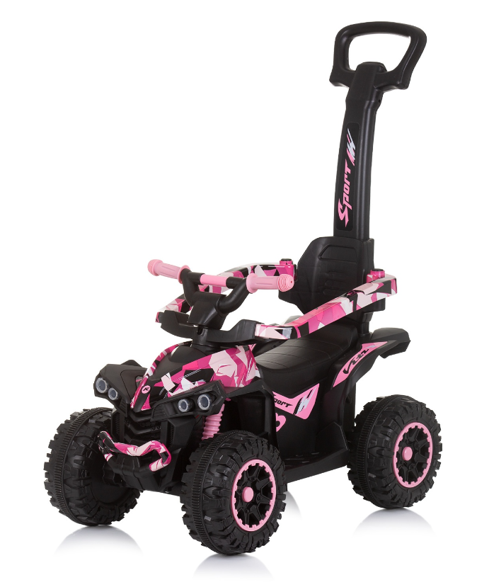 Voiture porteur pousseur avec poignée et auvent "ATV" Rose