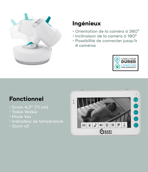 BABYMOOV YOO-Moov Babyphone Vidéo 360° - Mode Bébé Claye