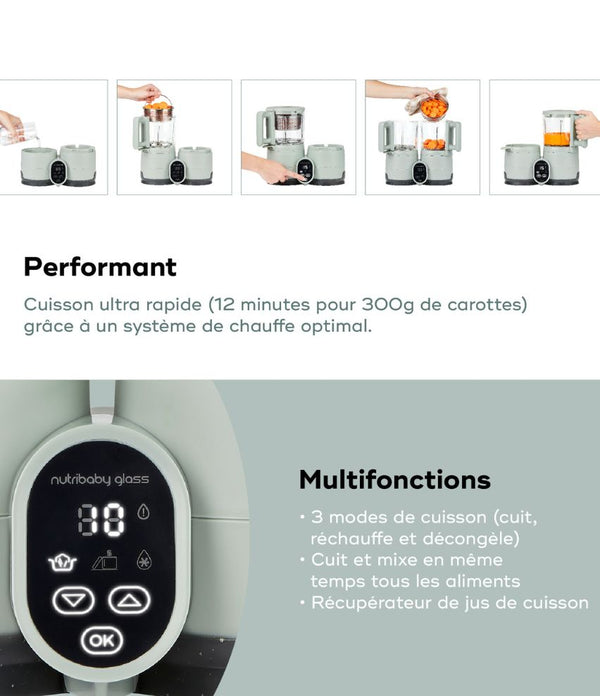 Robot en verre cuisson rapide - Nutribaby Glass Celadon - Mode Bébé Claye