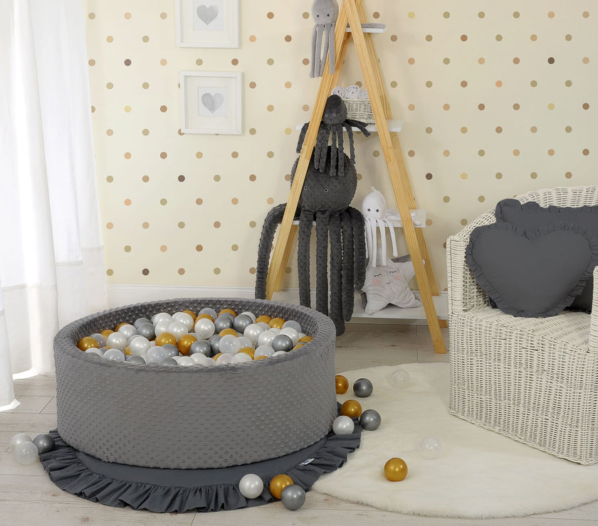 Piscine sèche minky avec boules 300 pcs - gris clair