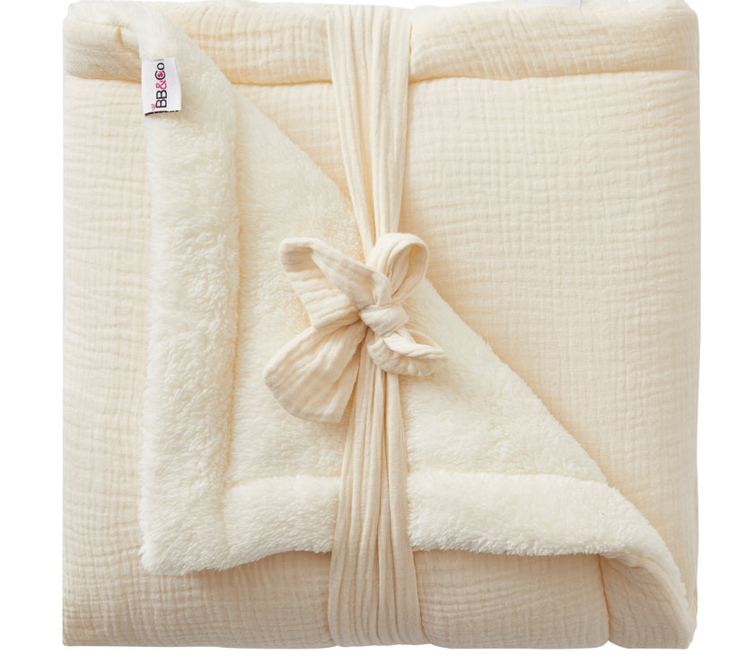 Couverture peluche double gaze & microfibre Mix & Match noisette - Mode Bébé Claye