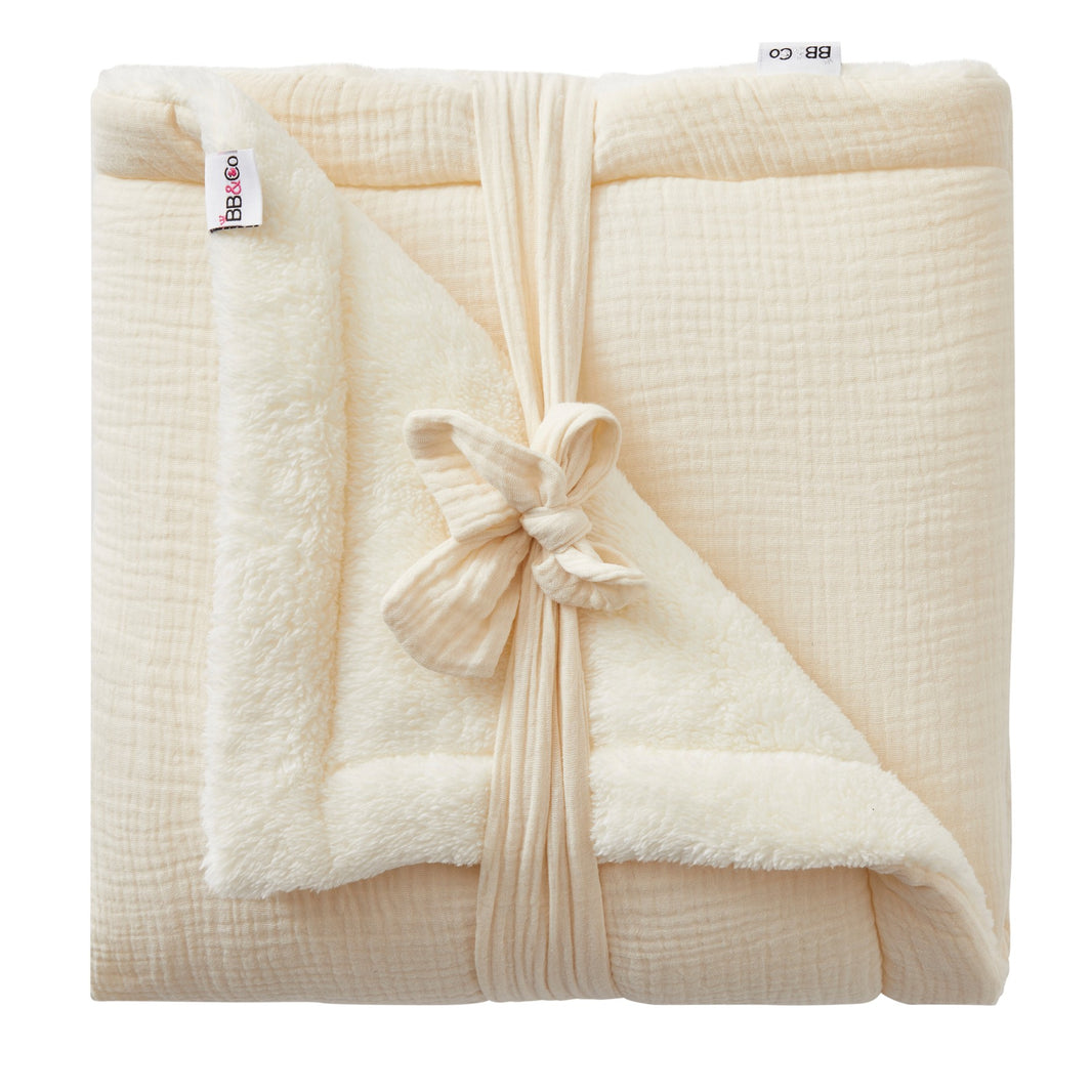 Couverture peluche double gaze & microfibre Mix & Match noisette - Mode Bébé Claye