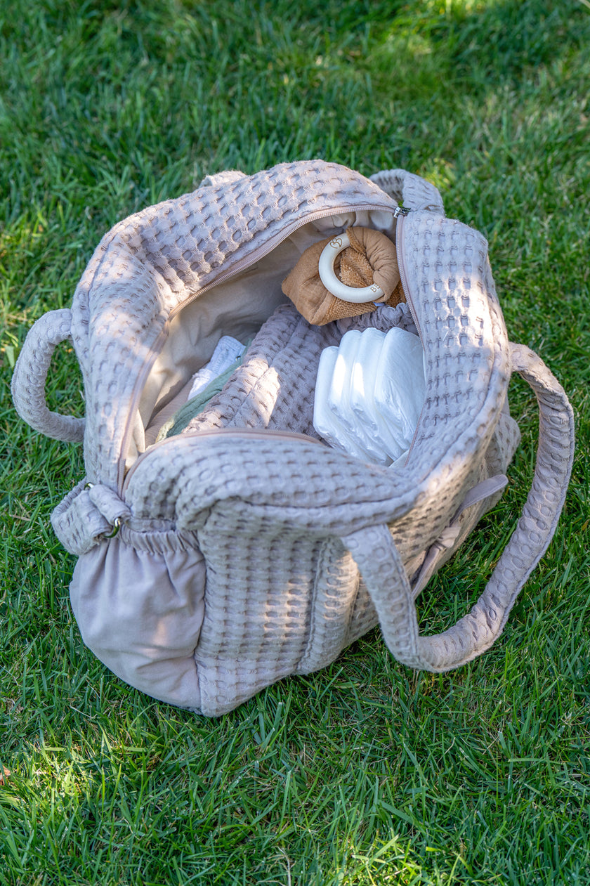 Sac à langer en coton gaufré latte - Mode Bébé Claye