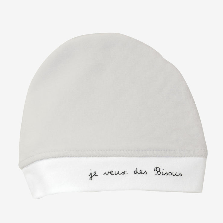 Bonnet naissance "je veux des Bisous" - Gris