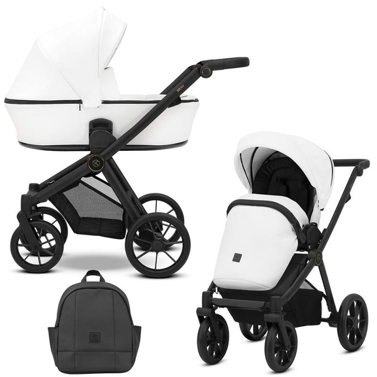 Poussette Duo Brav - Blanc Eco Cuir - Mode Bébé Claye